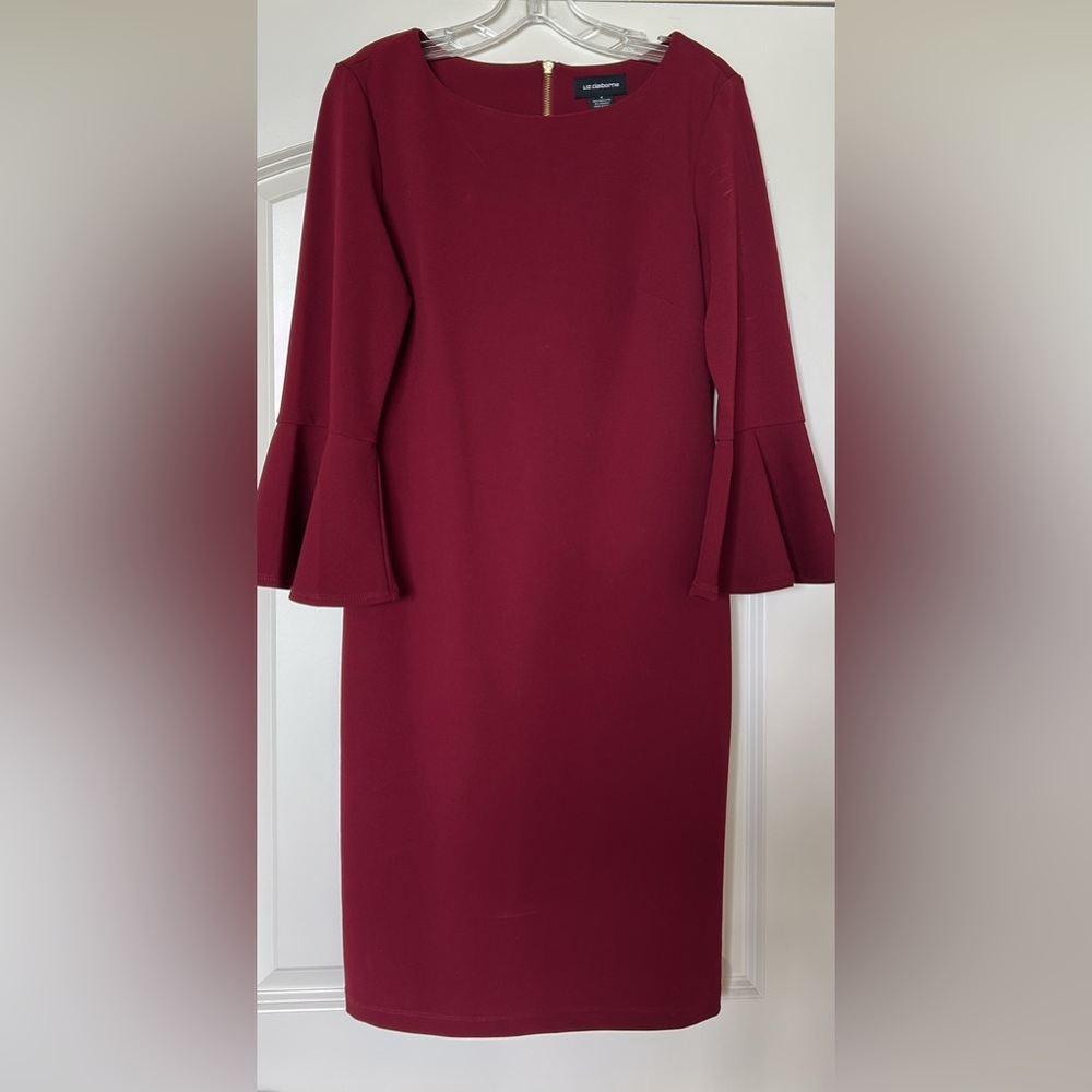 Liz Claiborne Red Sheath Dress with Bell Sleeves